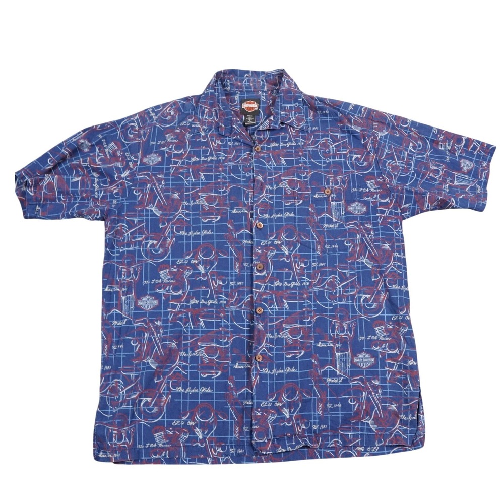 VTG Harley Davidson Tori Richard Hawaiian Shirt Large USA FLH Duo-Glide 1958